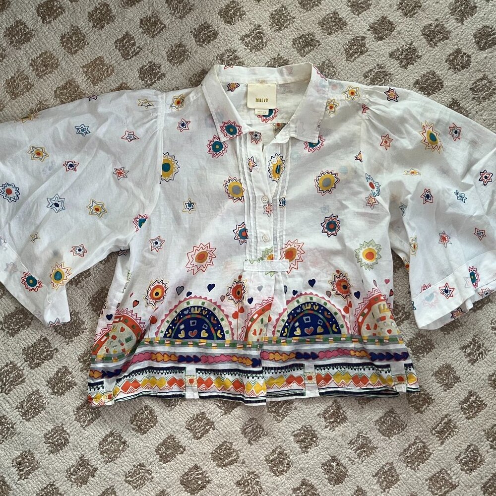 Anthropologie Maeve Eliot popover bell sleeves boho top women's size M - Picture 3 of 5